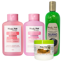 Cargar imagen en el visor de la galería, Shampoo y acondicionador crecimiento_productos para cabello seco_tratamiento diurno_crema para peinar_kit basico
